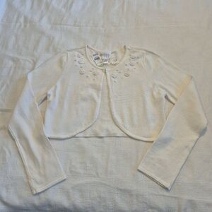 CRB girls size XL 14/16 Off white bolero sweater embroidered flowers NEW 1 mark